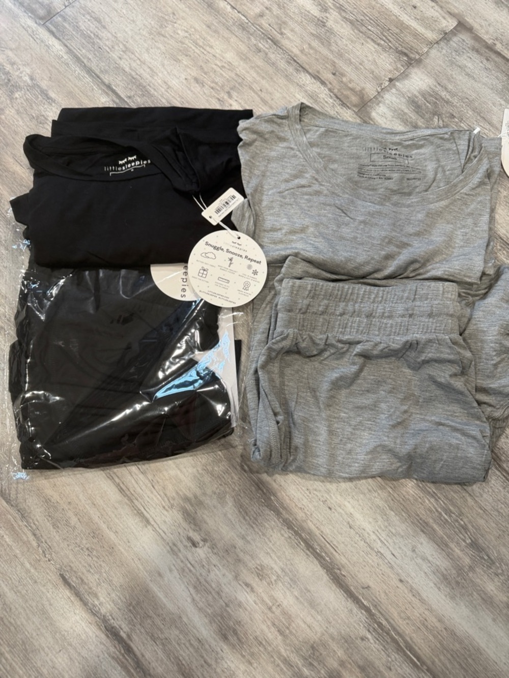 Little Sleepies - Men’s Small - 2 Sets - Black & Heather Gray